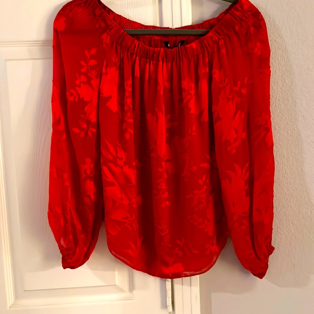 Only worn once. White House black market red off the shoulder top